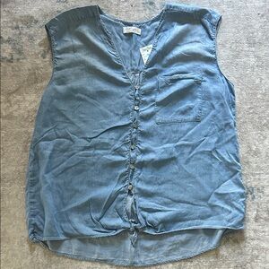 Blue Denim Sleeveless Button-Up Top